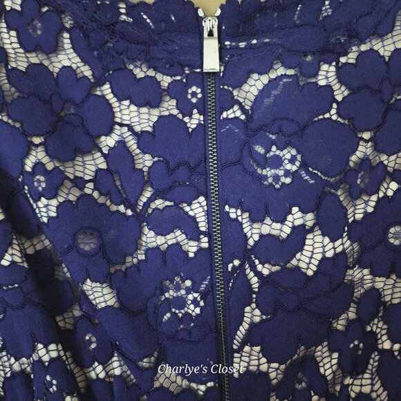 Vince Camuto Timeless Pleated Royal Blue Lace Sheath Cap Sleeve Cocktail Dress S - Picture 6 of 13